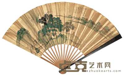 陈樾 1851年作 秋山待友 成扇 19×50cm